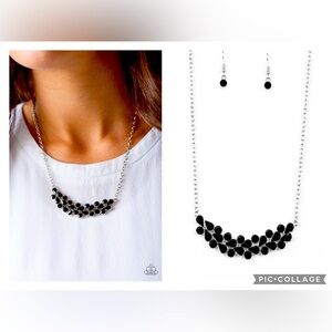 Special Treatment Black Rhinestone and Silver Necklace Set